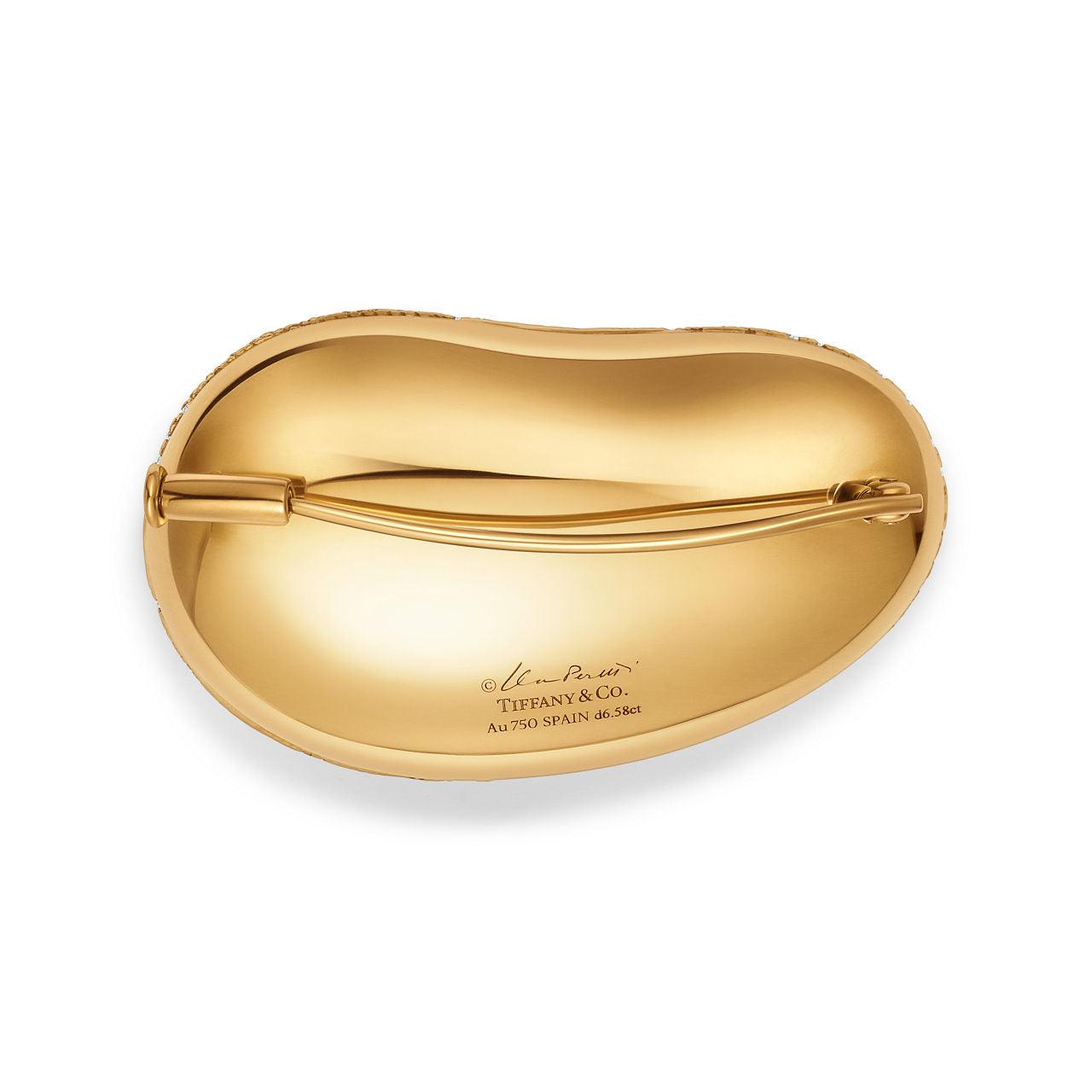 Broche Bean design en or jaune et pavé de diamants