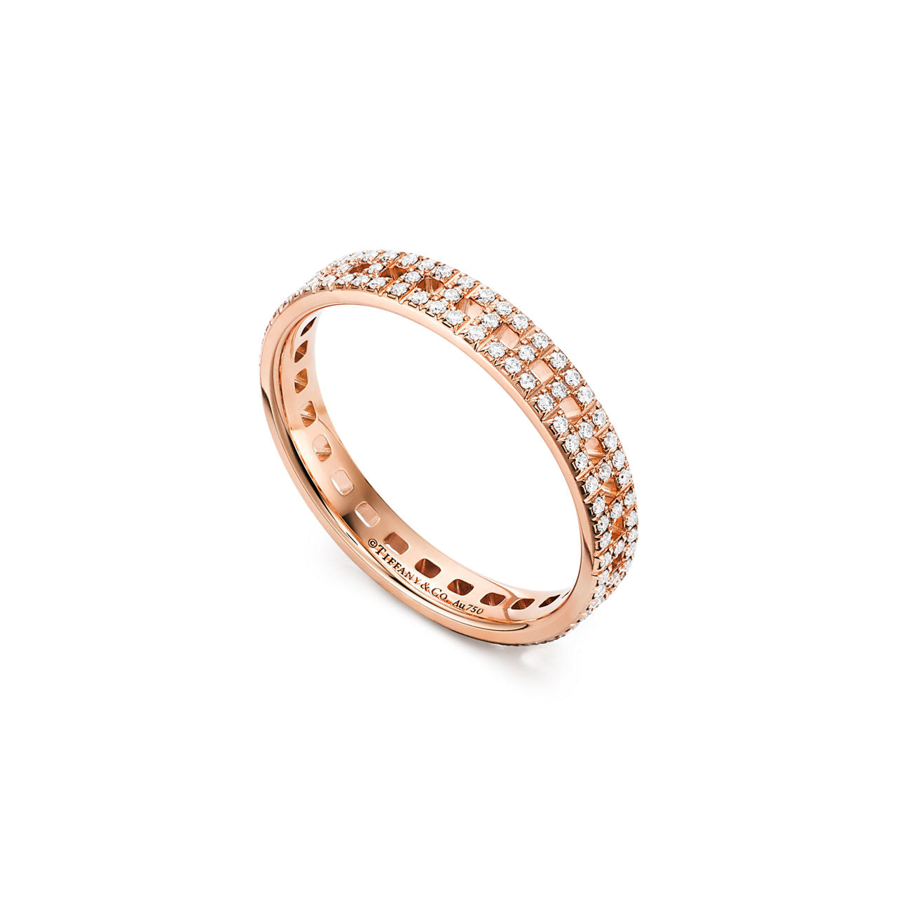 Tiffany T Bague True étroite en or rose 18 carats et pavé de diamants