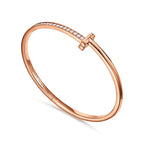 Bracelet jonc à charnière étroite T1 orné de diamants en or rose