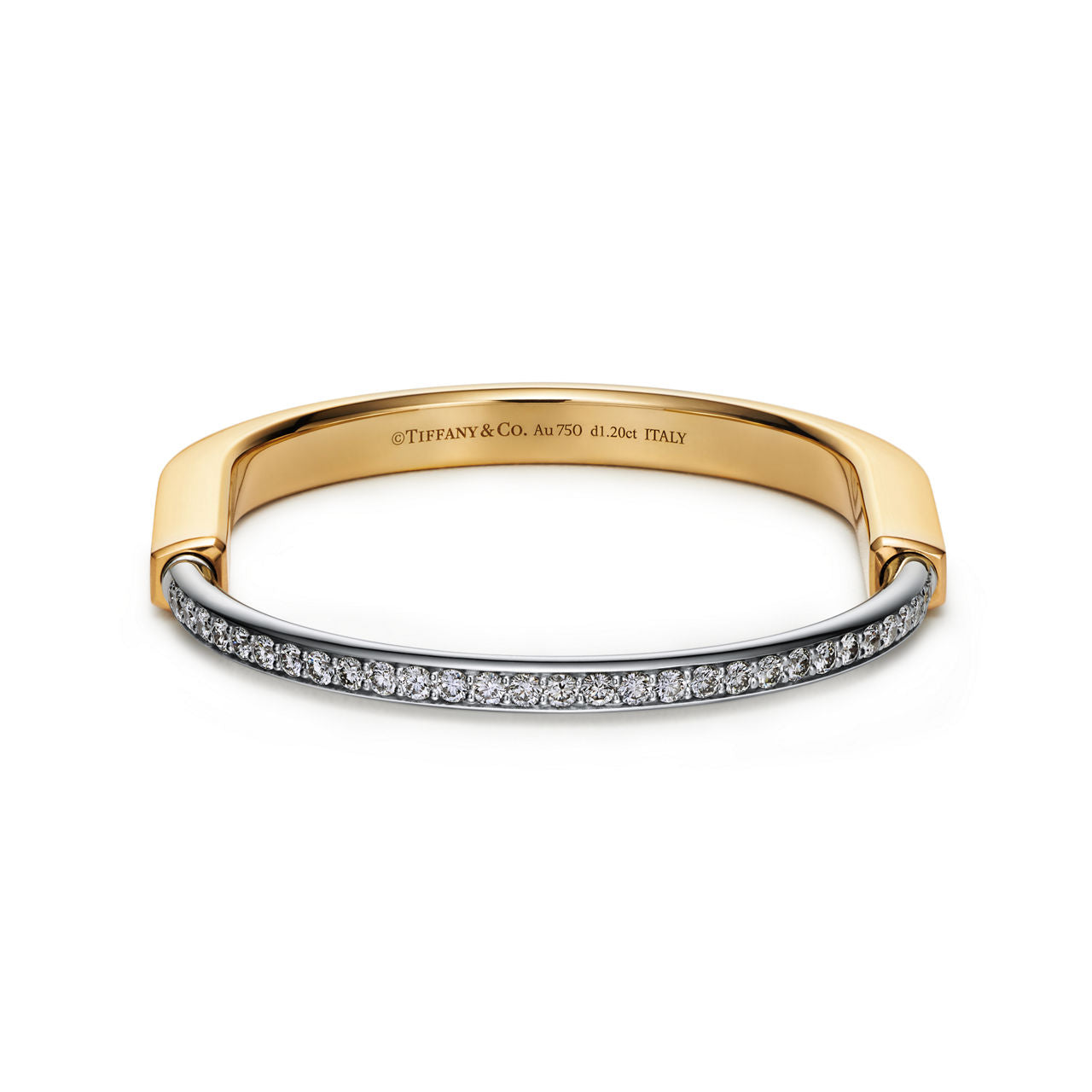 Bracelet jonc en or jaune et blanc 18 carats et pavé de diamants demi-cercle