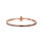 Bracelet jonc étroit à charnière T1 serti de diamants en pavé en or rose