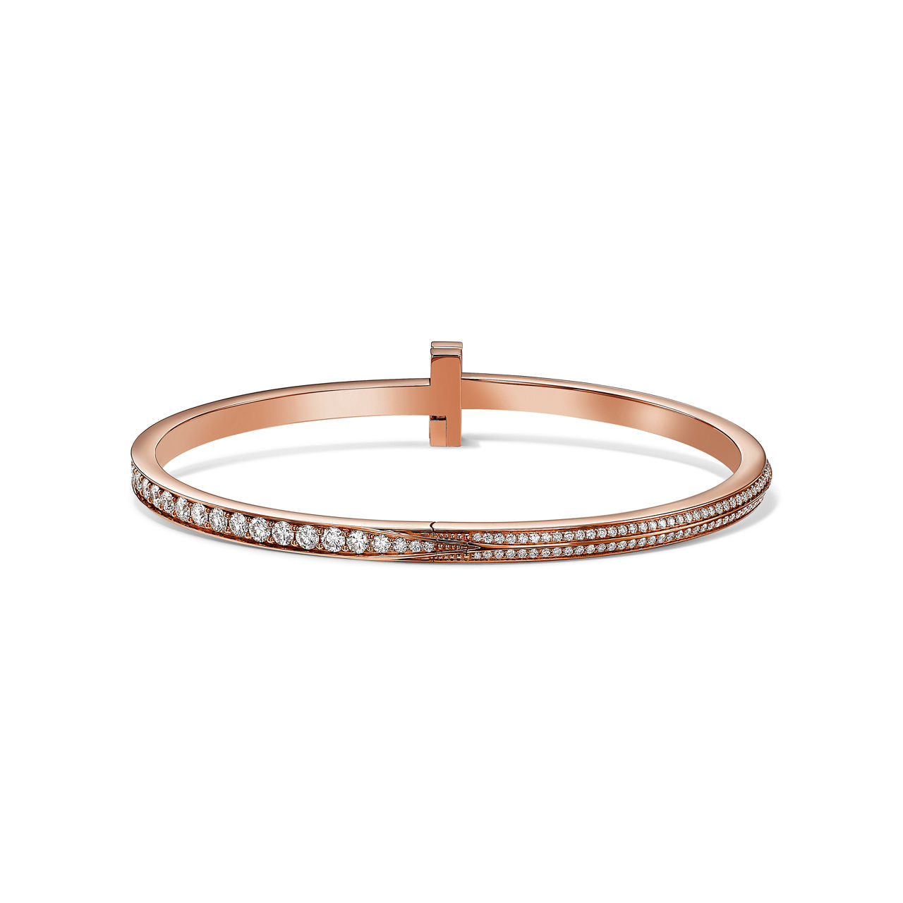 Bracelet jonc étroit à charnière T1 serti de diamants en pavé en or rose