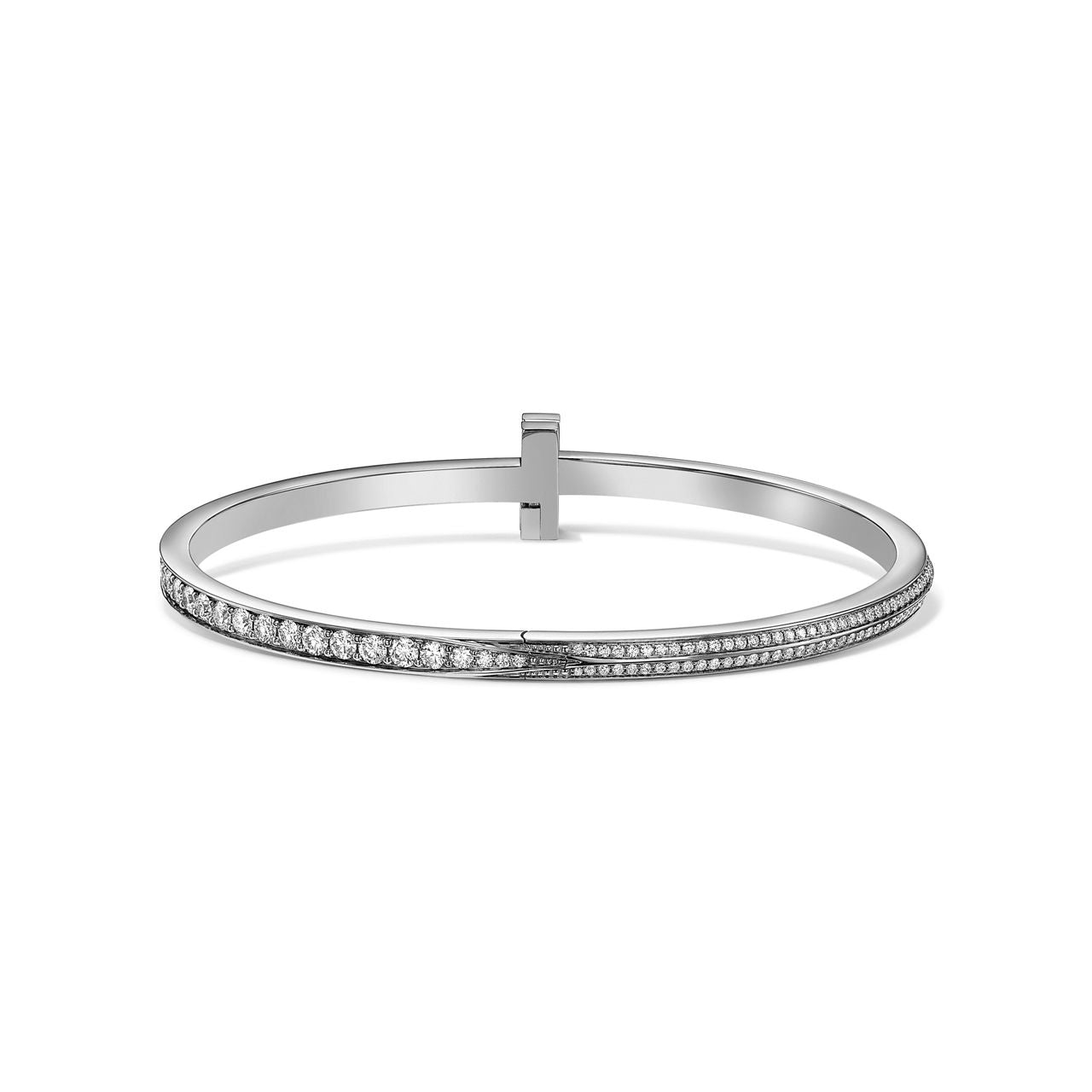 Bracelet jonc étroit à charnière T1 serti de diamants en pavé en or blanc 18 carats