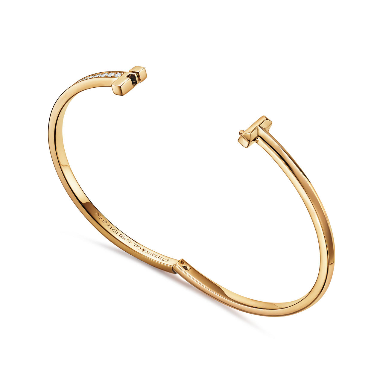 Bracelet jonc à charnière étroite T1 orné de diamants en or jaune 18 carats