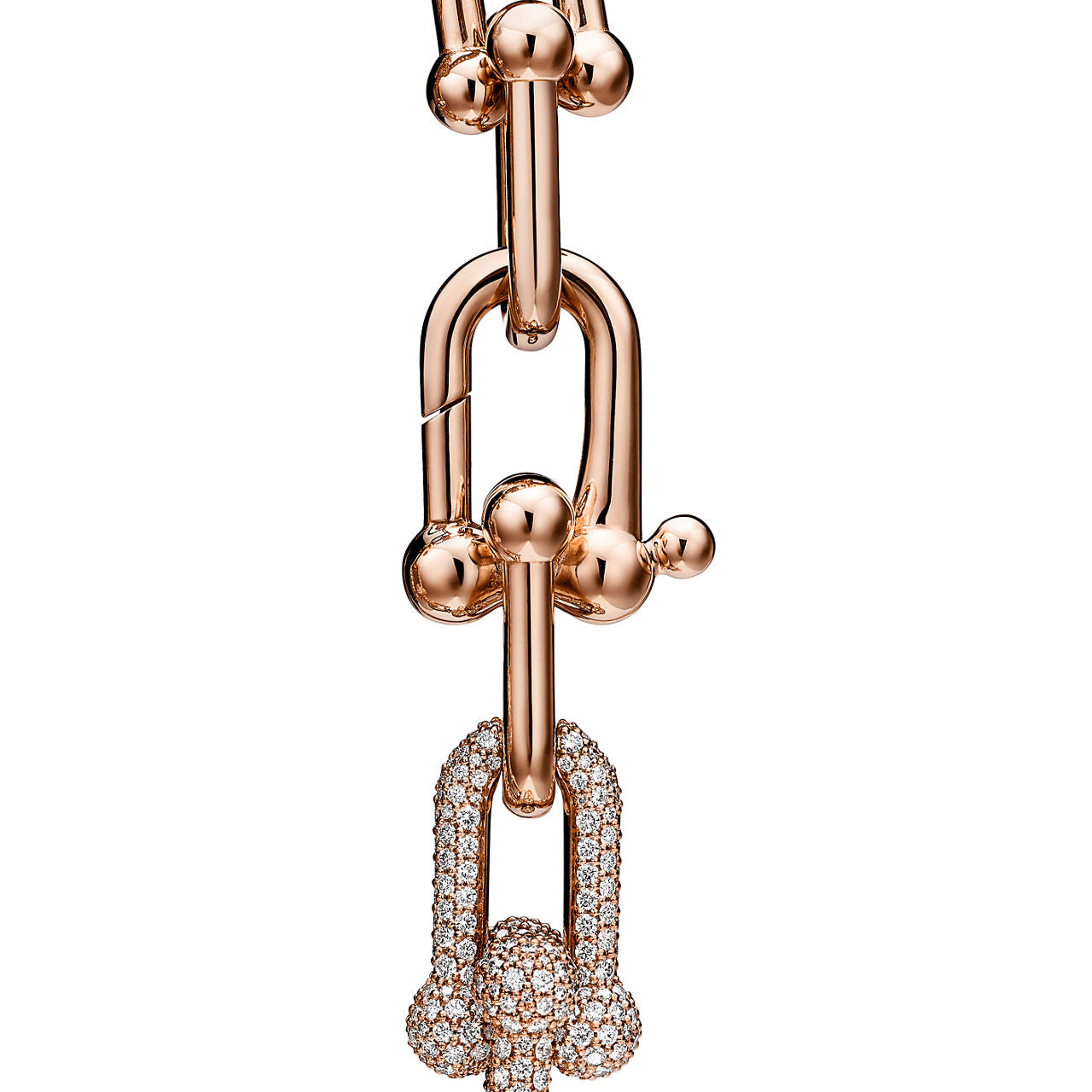 Bracelet à maillons larges en or rose 18 carats et pavé de diamants