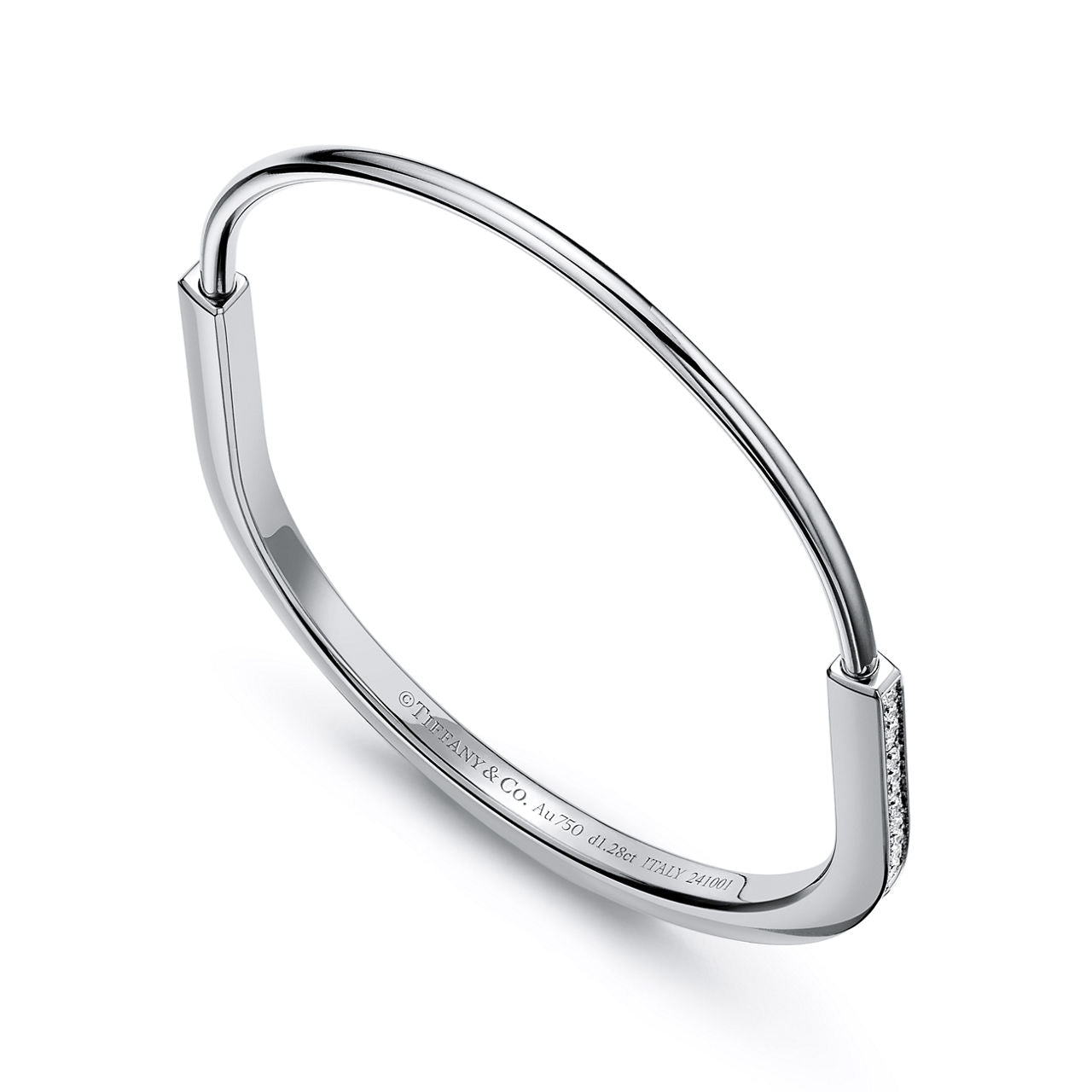 Bracelet jonc étroit en or blanc 18 carats et pavé de diamants demi-cercle