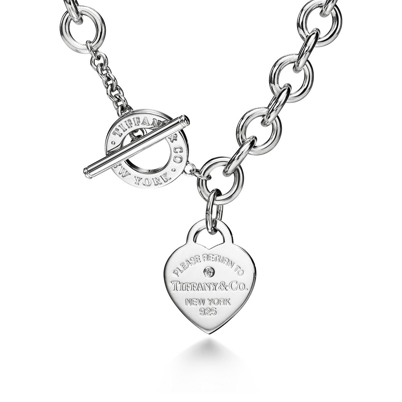 Collier Plaque Cœur en argent 925 millièmes et diamant. Medium