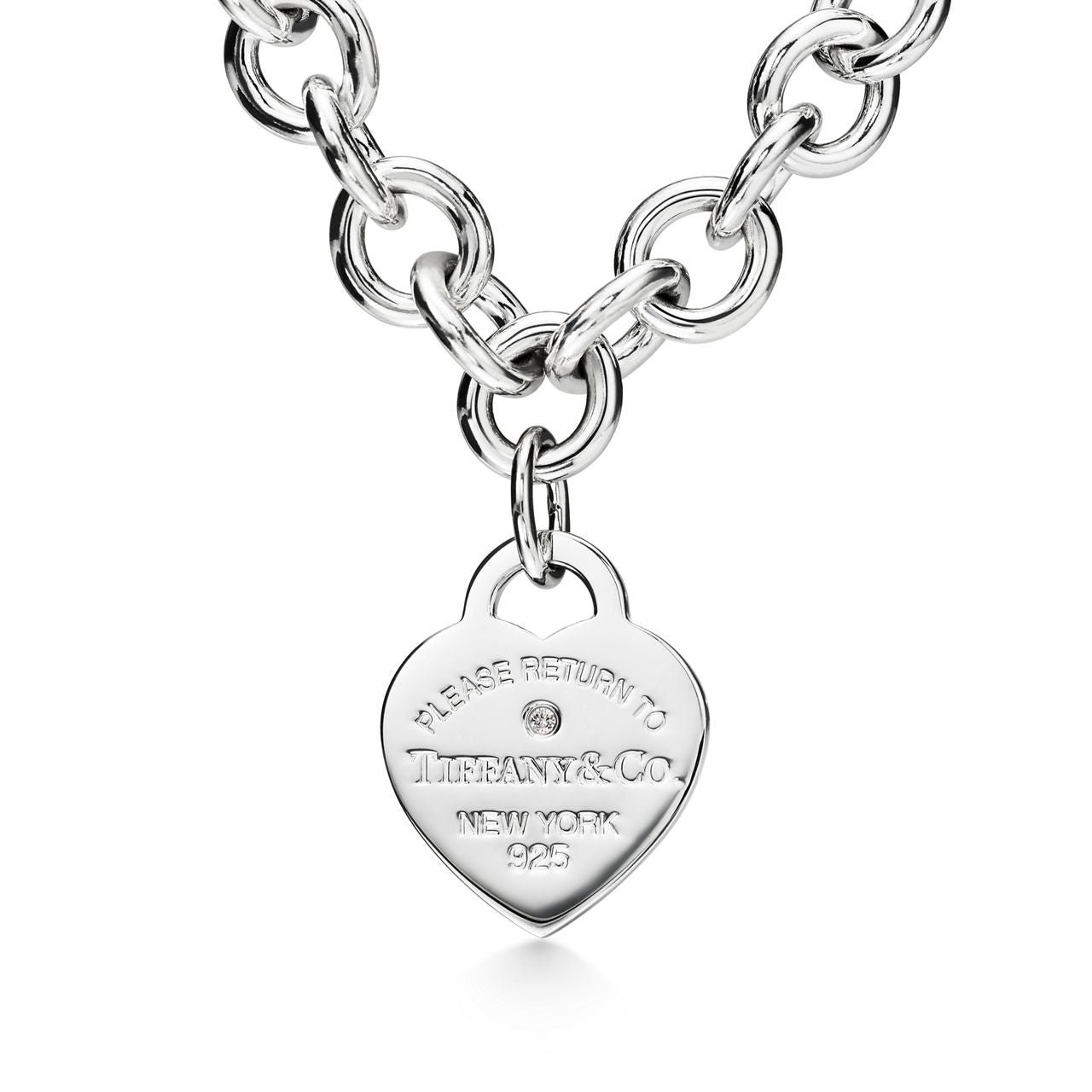 Collier Plaque Cœur en argent 925 millièmes et diamant. Medium
