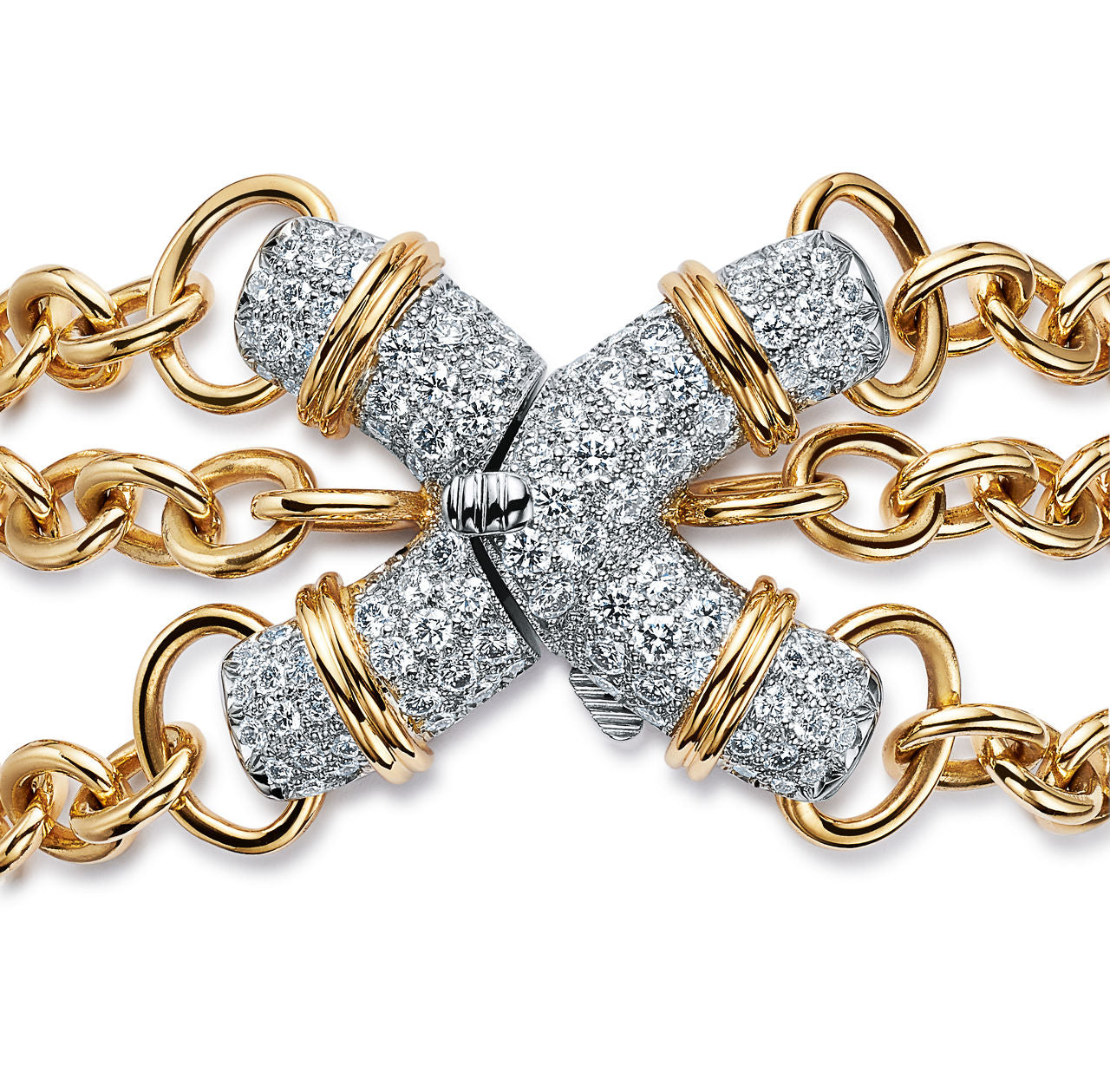 Bracelet à maillons en X en platine 950 millièmes et or jaune