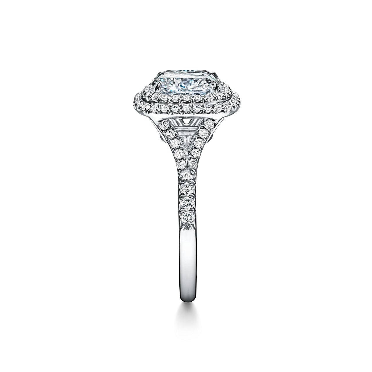 Tiffany Soleste Bague de fiançailles double halo taille coussin avec anneau en platine 950 millièmes et diamants