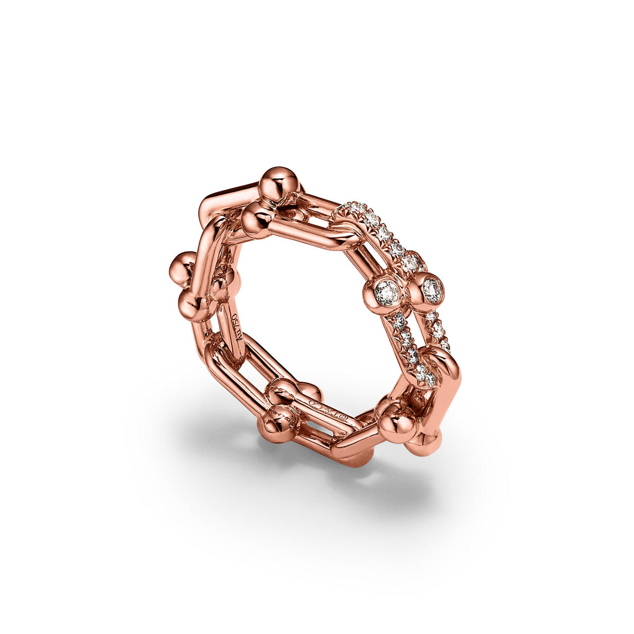 Tiffany HardWear Bague à maillons taille Small en or rose et diamants