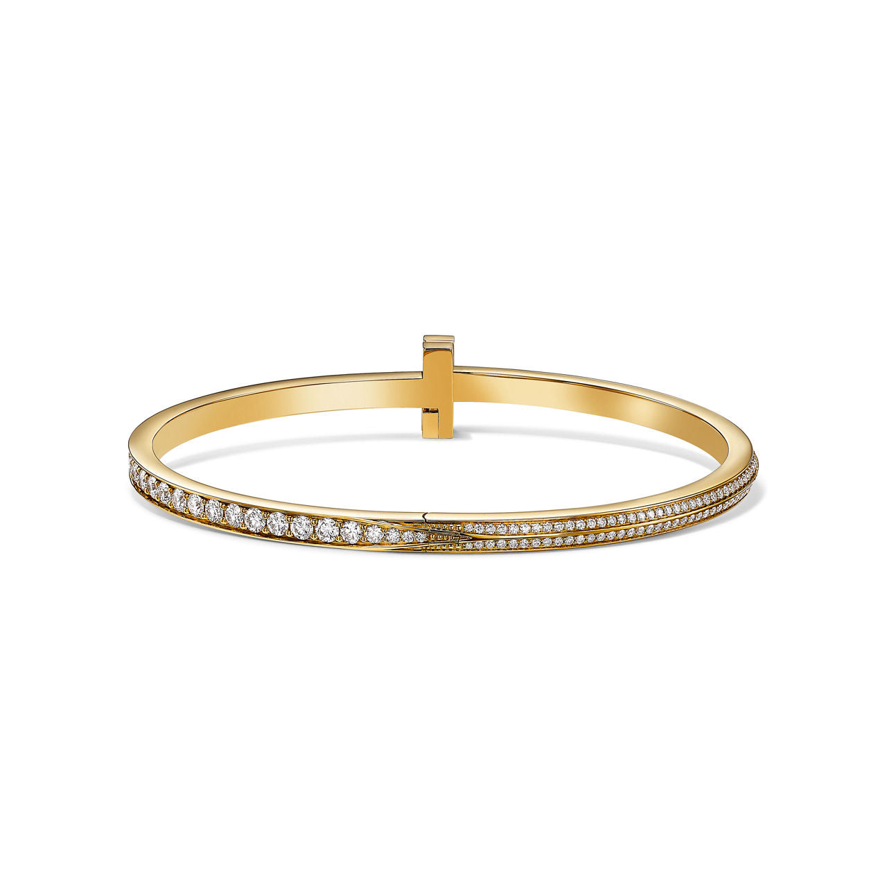 Bracelet jonc étroit à charnière T1 serti de diamants en pavé en or jaune 18 carats