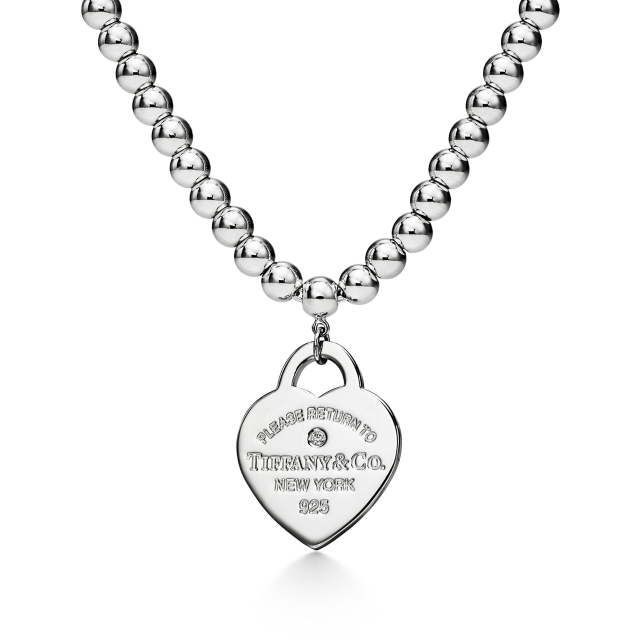 Collier de perles Plaque Cœur en argent 925 millièmes et diamant. Small.