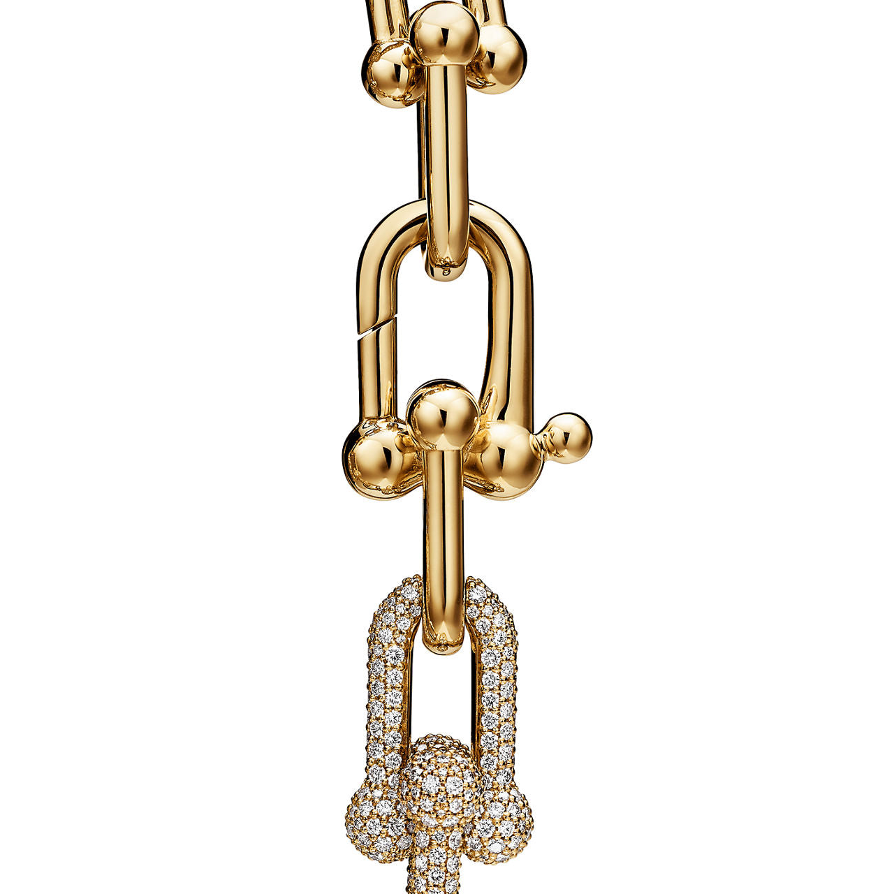 Bracelet à maillons larges en or jaune 18 carats et pavé de diamants