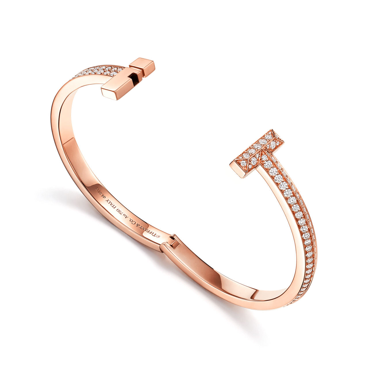 Bracelet jonc à charnière large T1 orné de diamants en or rose