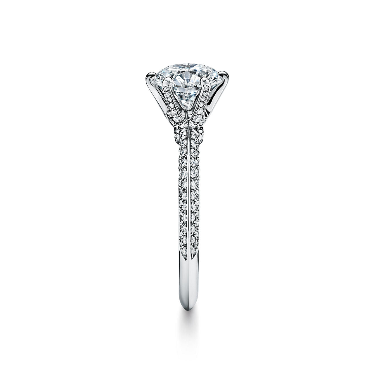 Tiffany® Setting Bague de fiançailles Pavé avec anneau en platine 950 millièmes pavé de diamants