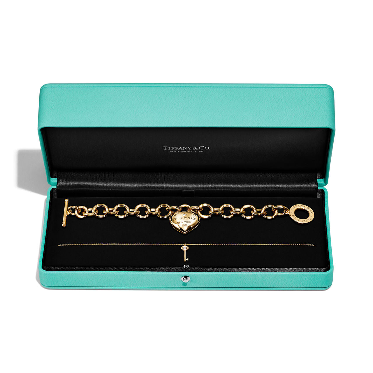 Bracelet Cœur plein avec fermoir à bascule en or jaune 18 carats et diamants