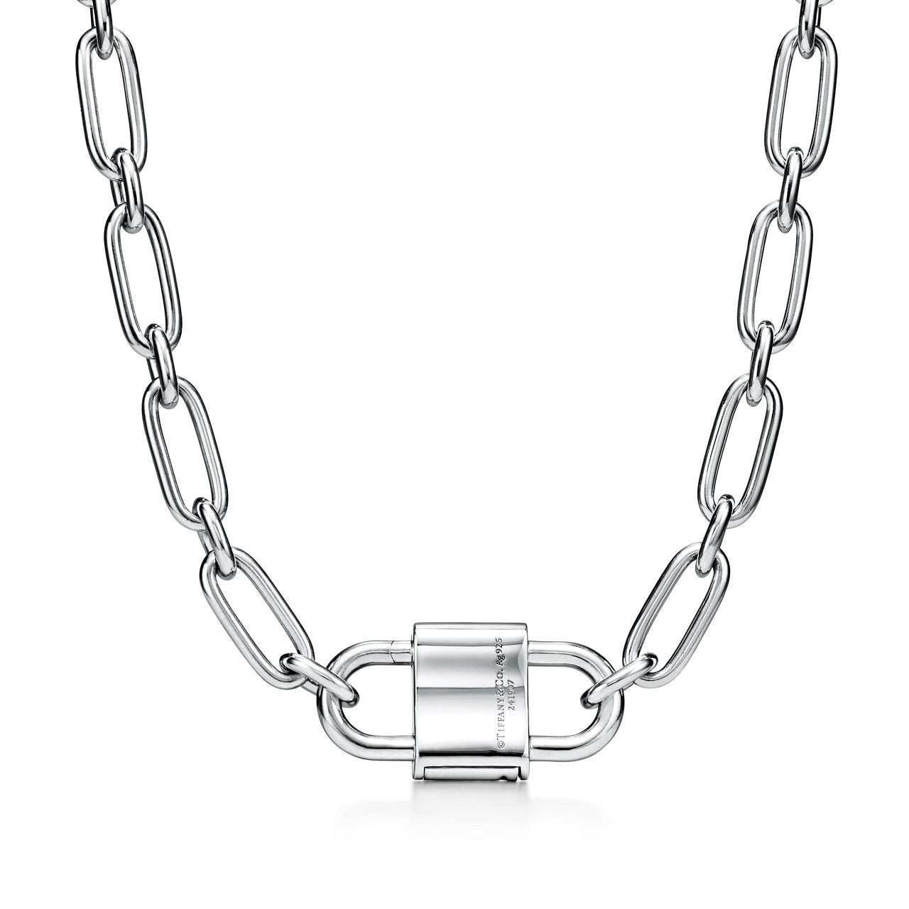 Collier cadenas à double anse en argent 925 millièmes. Large.