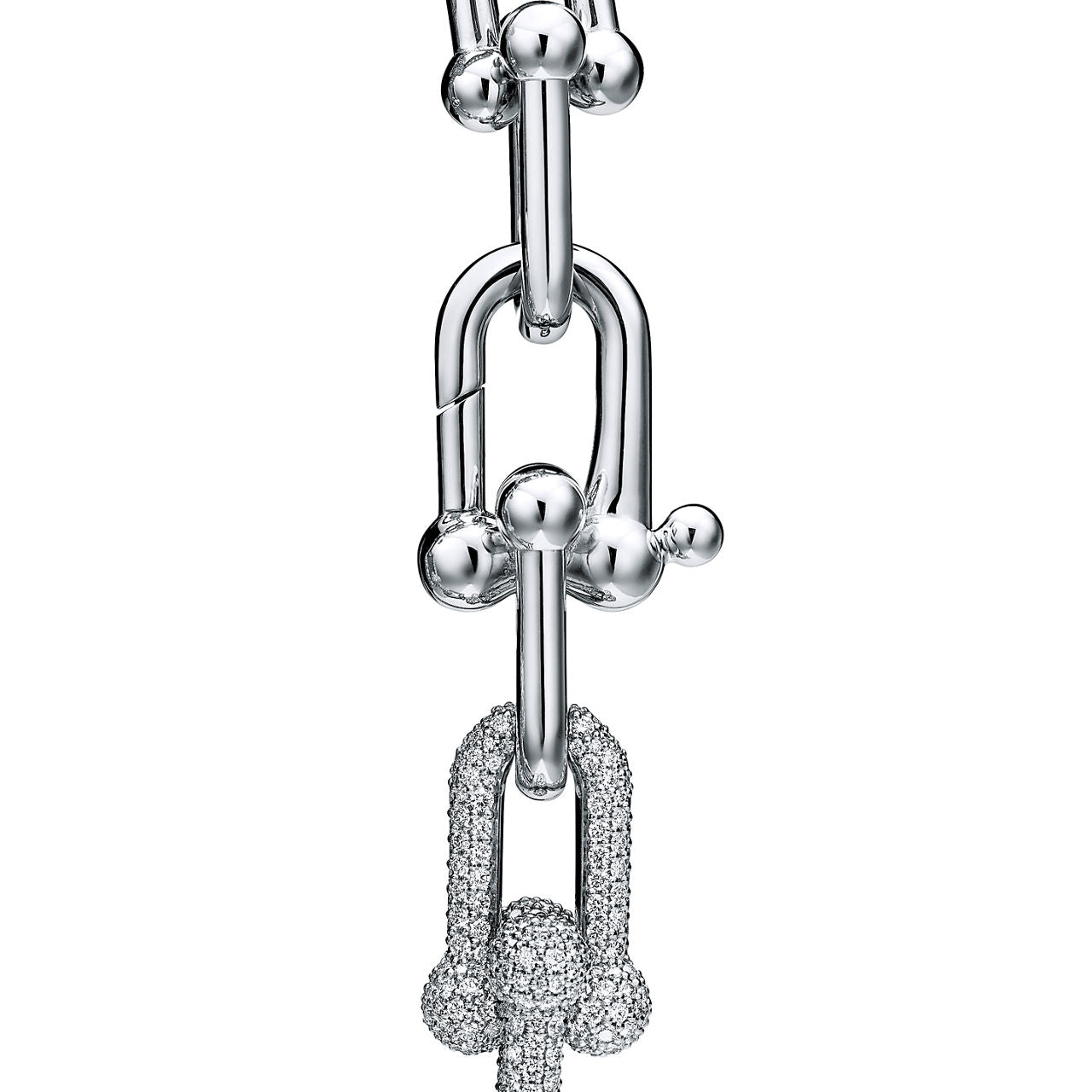 Bracelet à maillons larges en or blanc 18 carats et diamants