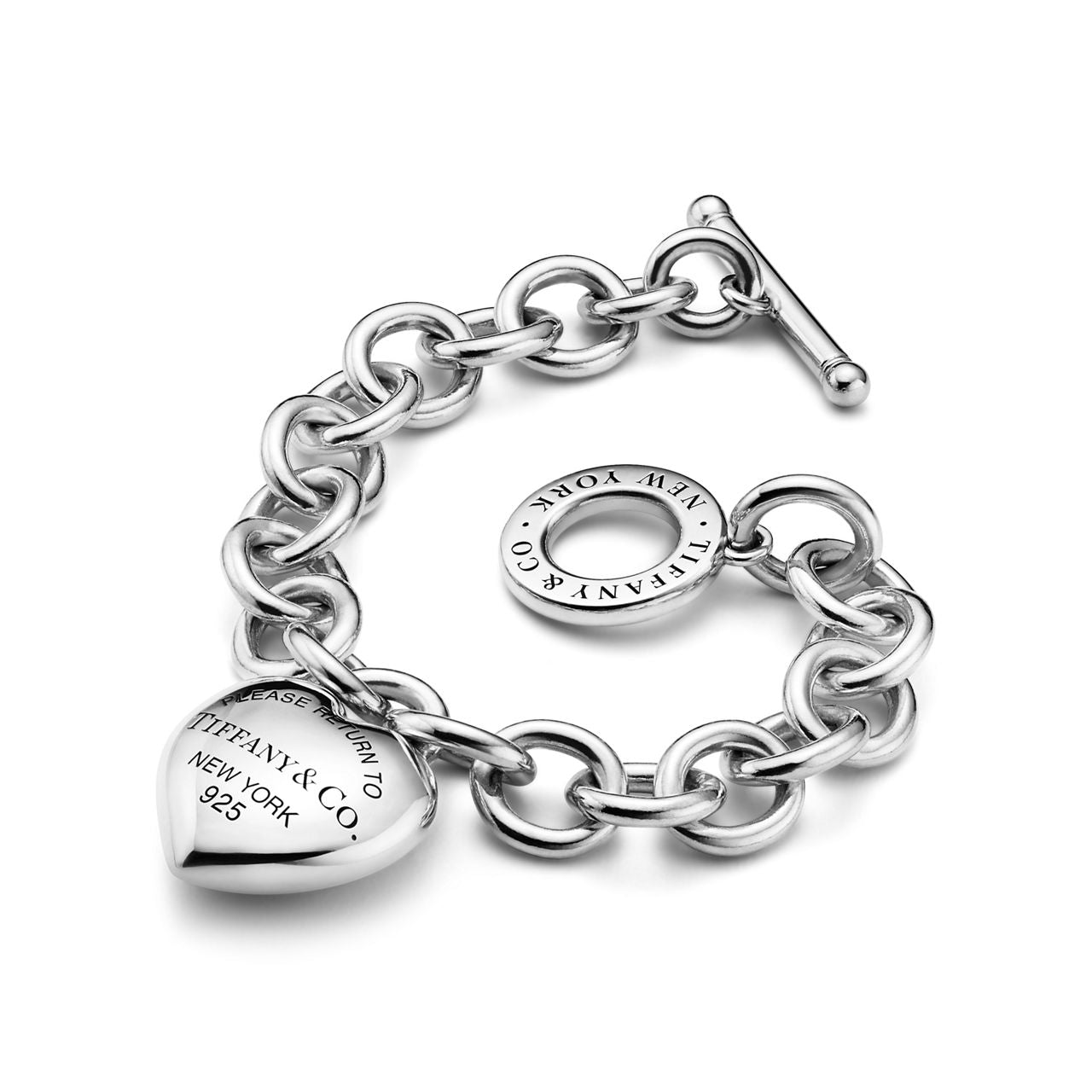 Bracelet Cœur Plein avec fermoir à bascule en argent
