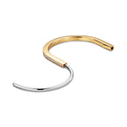 Bracelet jonc étroit en or jaune et blanc 18 carats et pavé de diamants demi-cercle