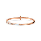 Bracelet jonc à charnière étroite T1 orné de diamants en or rose