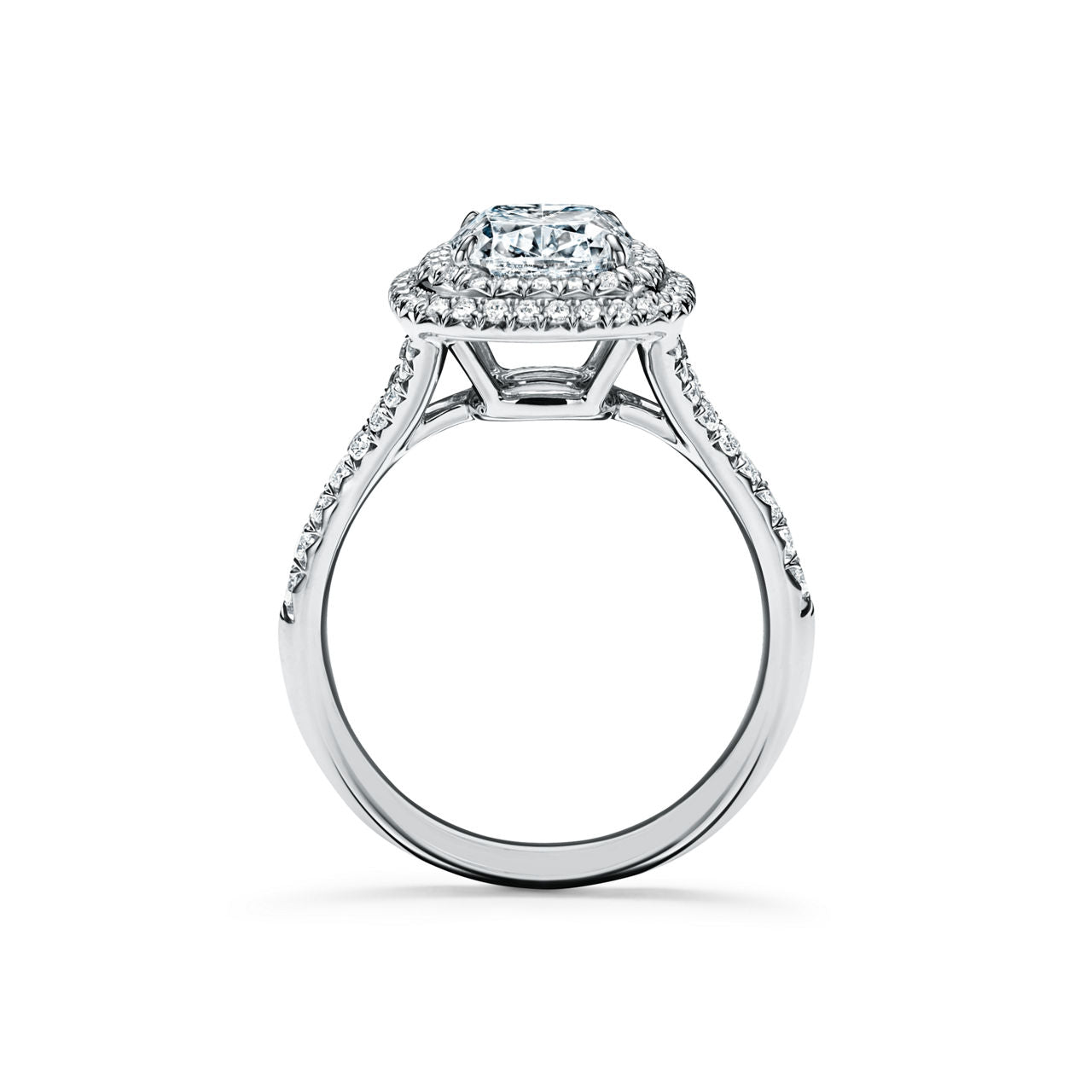 Tiffany Soleste Bague de fiançailles double halo taille coussin avec anneau en platine 950 millièmes et diamants