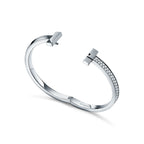 Bracelet jonc à charnière large T1 orné de diamants en or blanc 18 carats