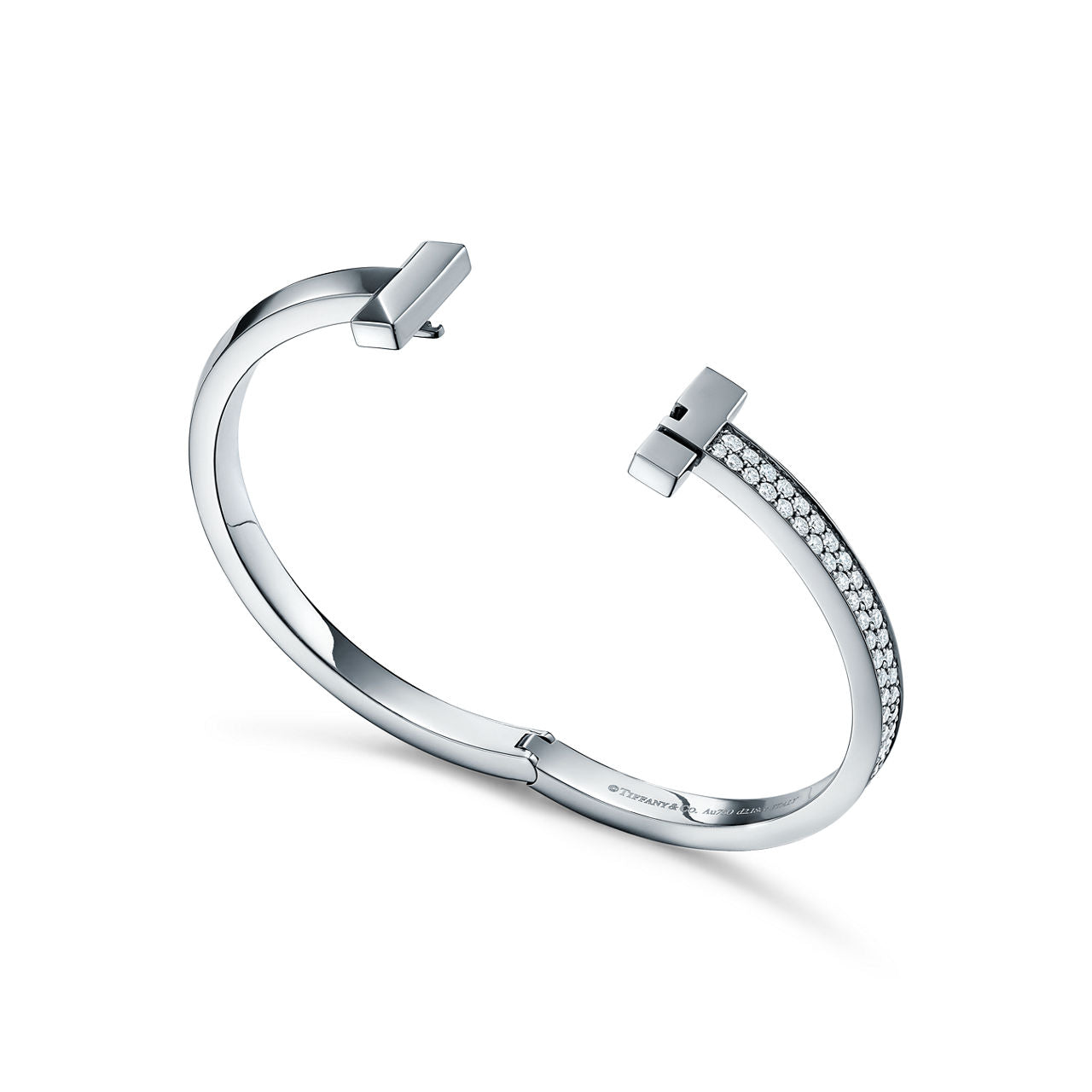 Bracelet jonc à charnière large T1 orné de diamants en or blanc 18 carats