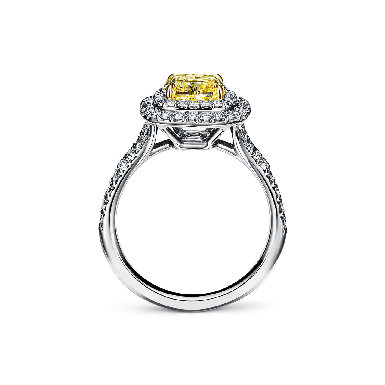 Tiffany Soleste Bague de fiançailles halo en platine 950 millièmes ornée d’un diamant jaune taille coussin