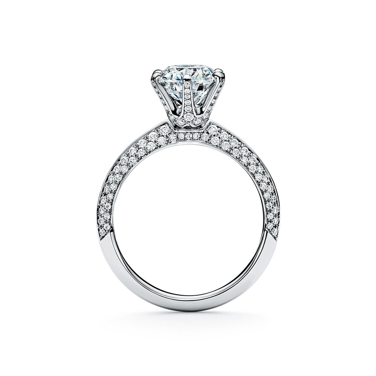 Tiffany® Setting Bague de fiançailles Pavé avec anneau en platine 950 millièmes pavé de diamants