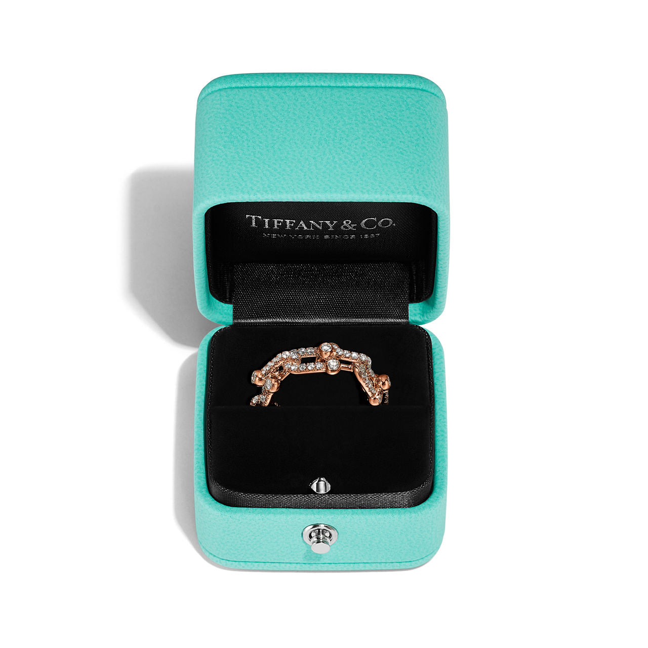 Tiffany HardWear Bague à maillons taille Small en or rose 18 carats et pavé de diamants