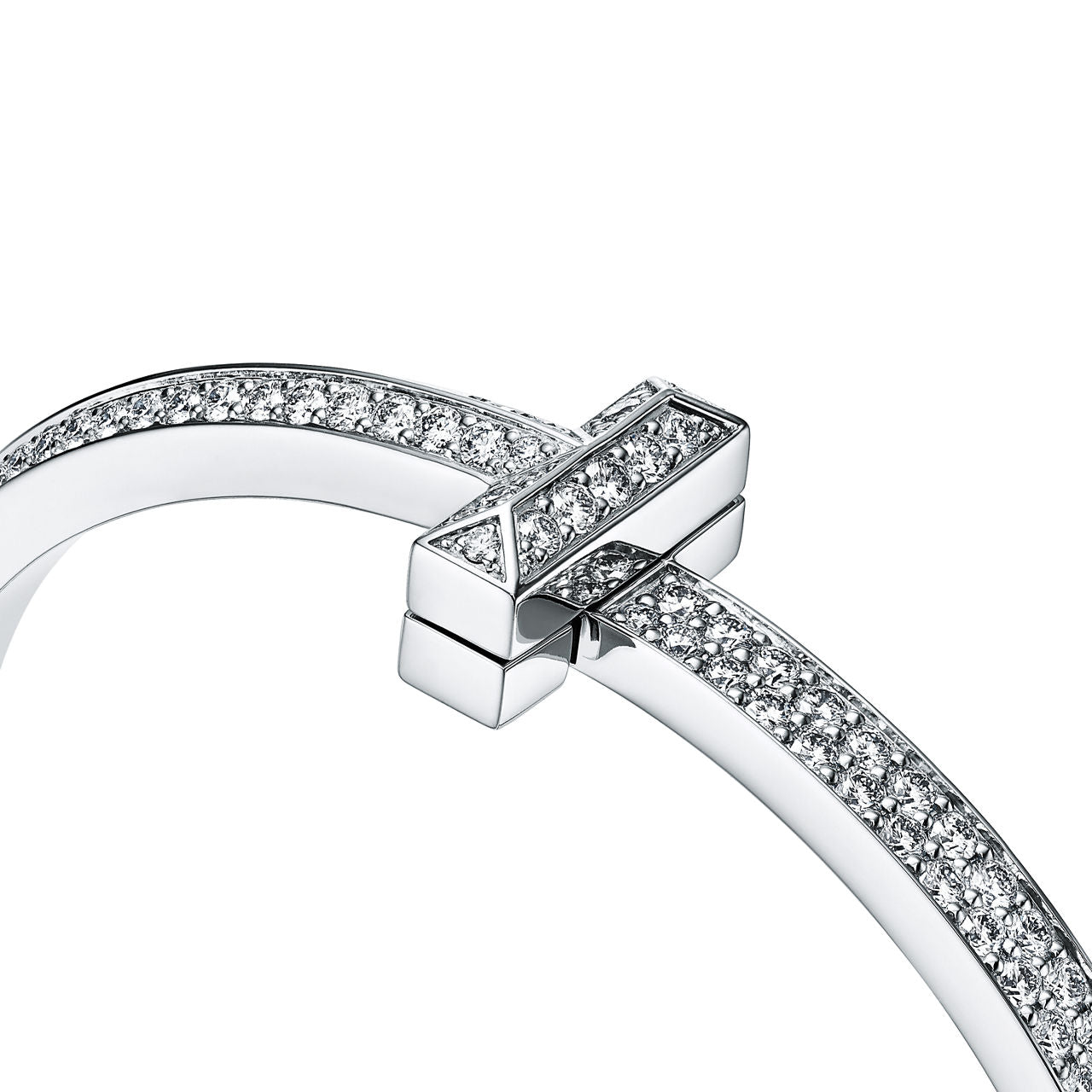Bracelet jonc à charnière large T1 orné de diamants en or blanc 18 carats