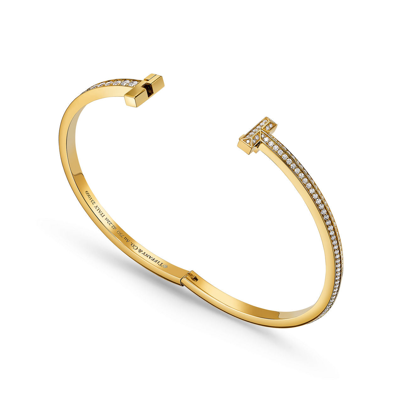 Bracelet jonc étroit à charnière T1 serti de diamants en pavé en or jaune 18 carats