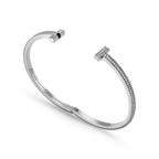 Bracelet jonc étroit à charnière T1 serti de diamants en pavé en or blanc 18 carats