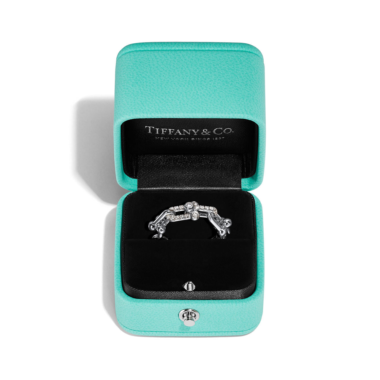 Tiffany HardWear Bague à maillons taille Small en or blanc 18 carats et diamants