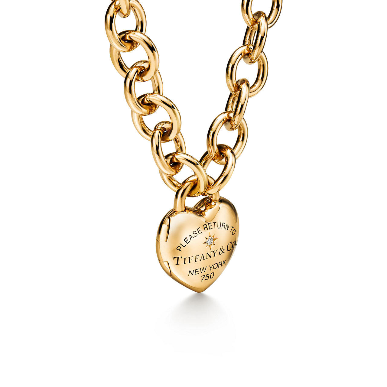 Collier Cœur Plein avec fermoir à bascule en or jaune avec diamants