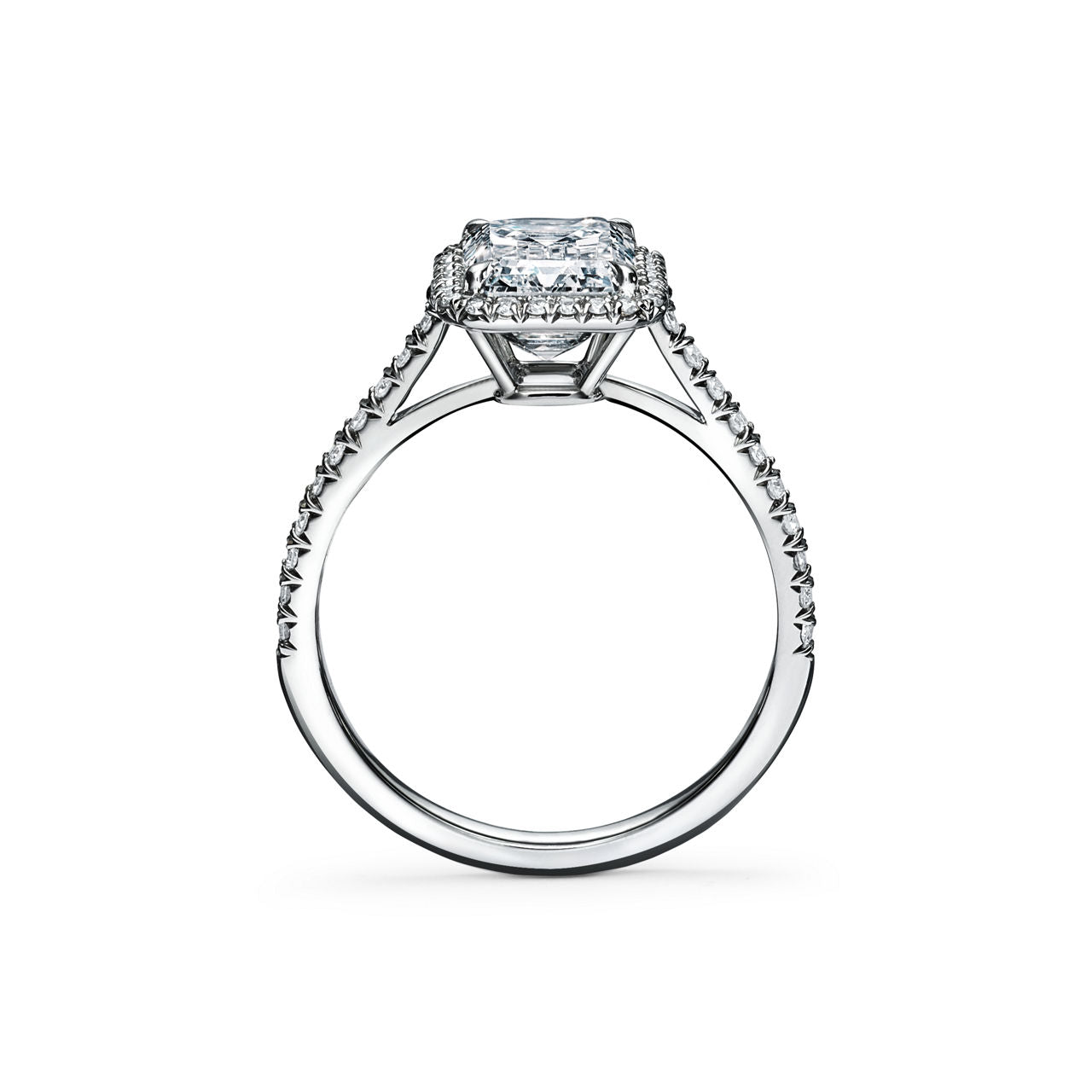 Tiffany Soleste Bague de fiançailles halo taille émeraude avec anneau en platine 950 millièmes et diamants