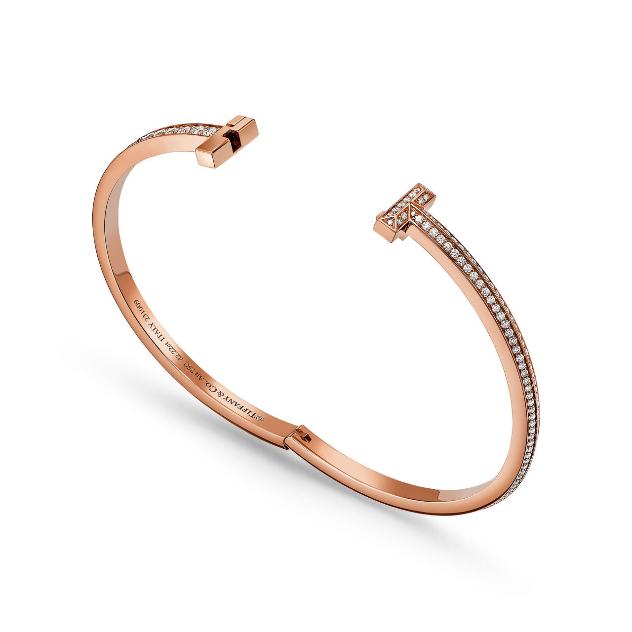 Bracelet jonc étroit à charnière T1 serti de diamants en pavé en or rose