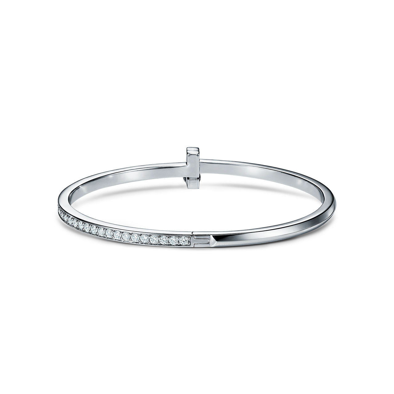 Bracelet jonc à charnière étroite T1 orné de diamants en or blanc 18 carats