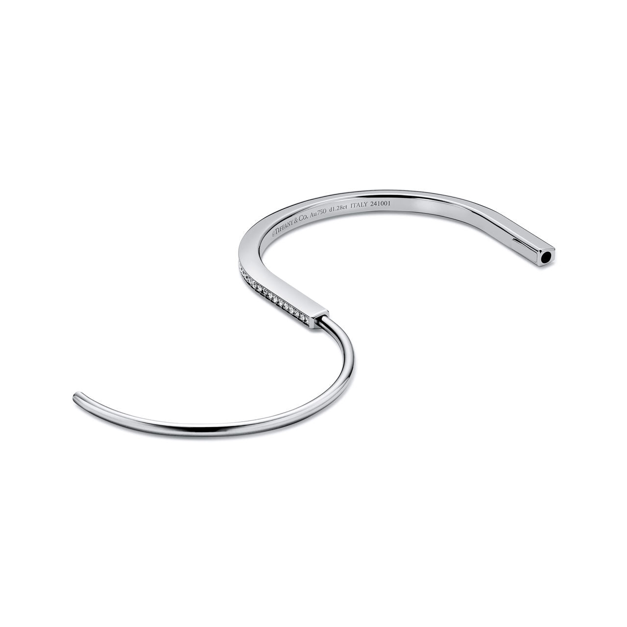 Bracelet jonc étroit en or blanc 18 carats et pavé de diamants demi-cercle