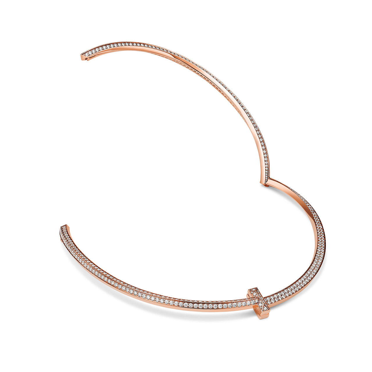 Collier T1 pavé de diamants en or rose