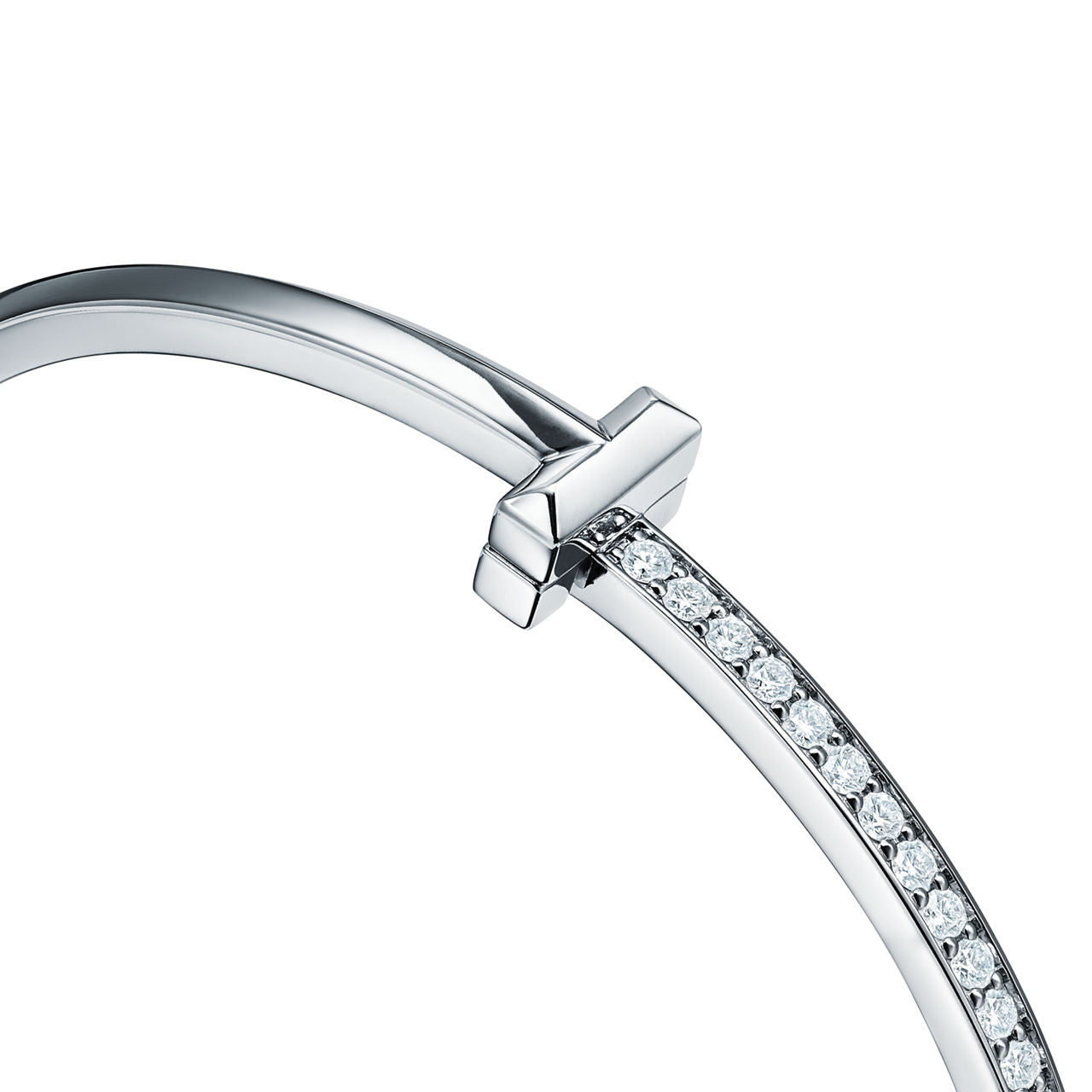 Bracelet jonc à charnière étroite T1 orné de diamants en or blanc 18 carats