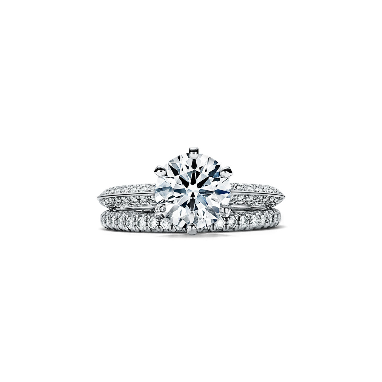 Tiffany® Setting Bague de fiançailles Pavé avec anneau en platine 950 millièmes pavé de diamants