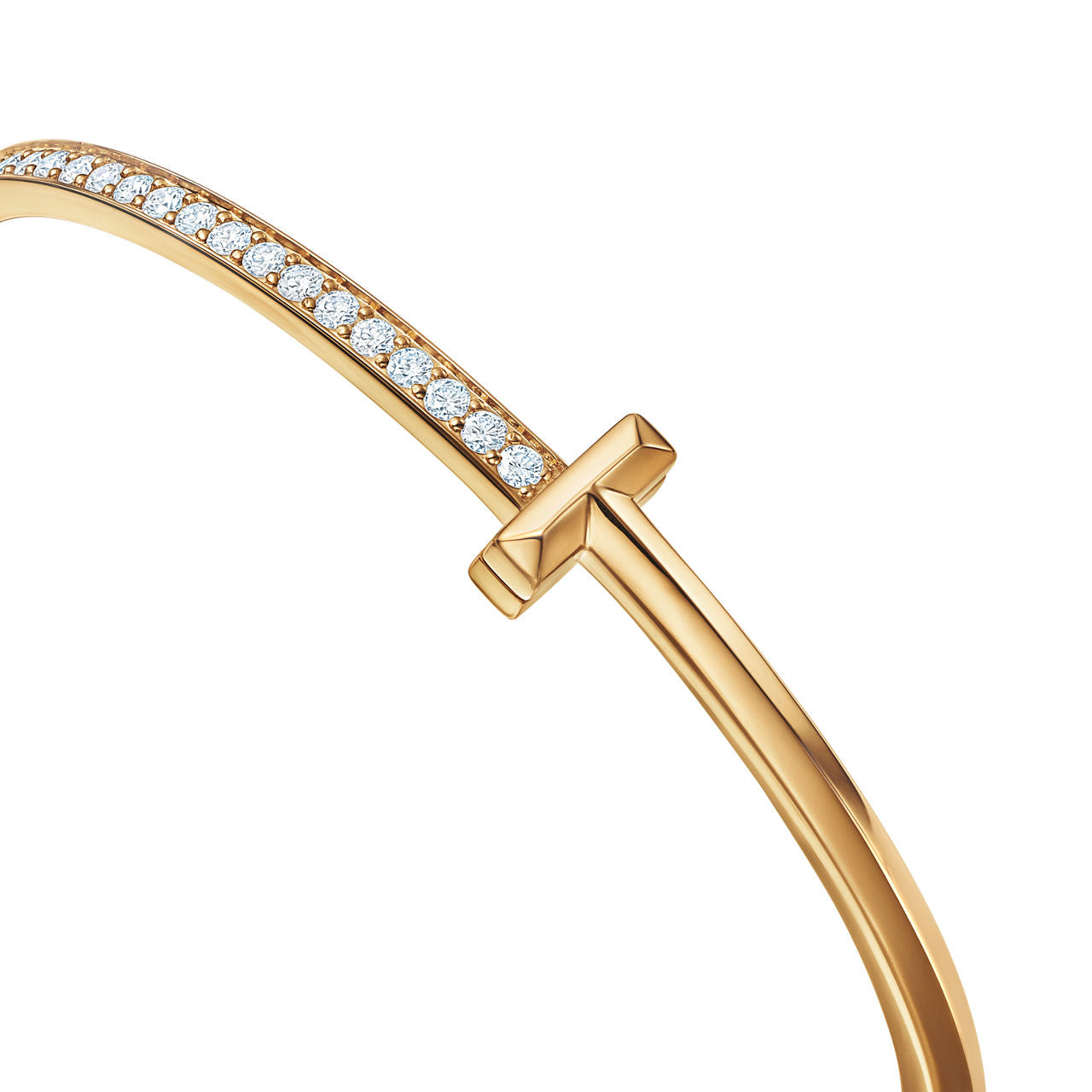 Bracelet jonc à charnière étroite T1 orné de diamants en or jaune 18 carats