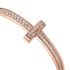 Bracelet jonc à charnière large T1 orné de diamants en or rose