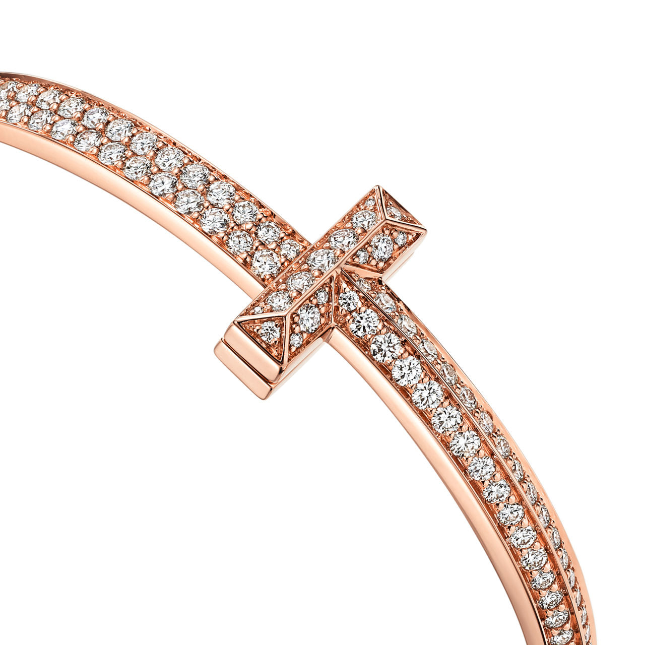 Bracelet jonc à charnière large T1 orné de diamants en or rose