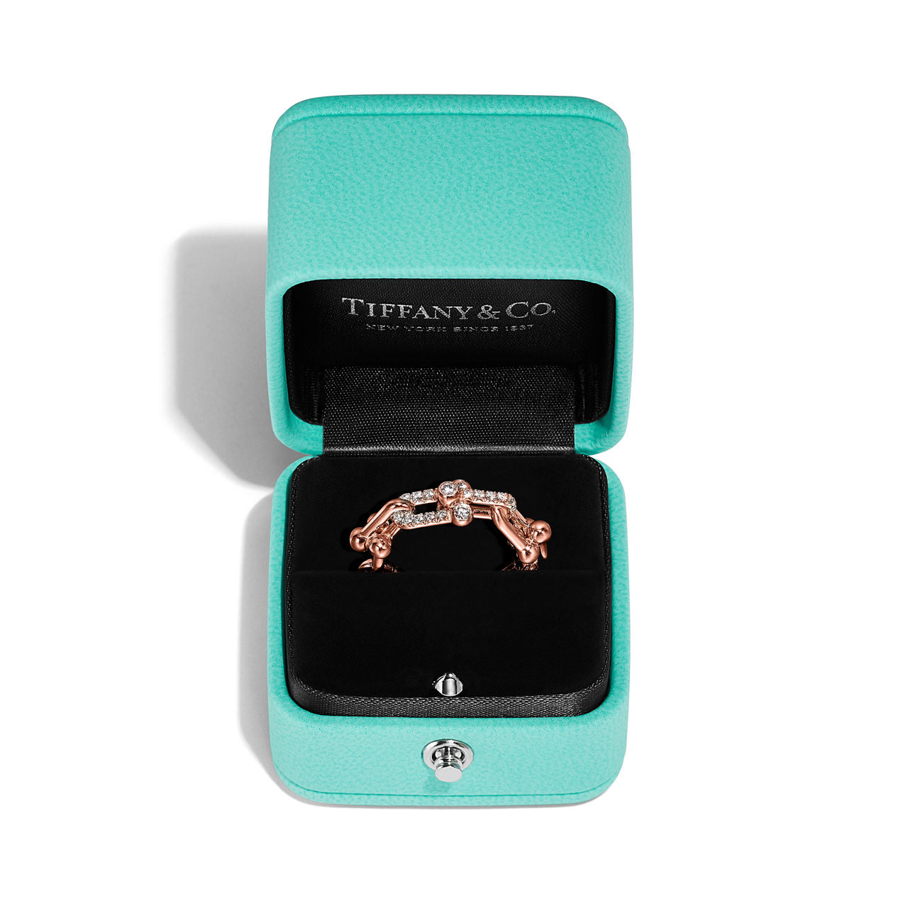 Tiffany HardWear Bague à maillons taille Small en or rose et diamants