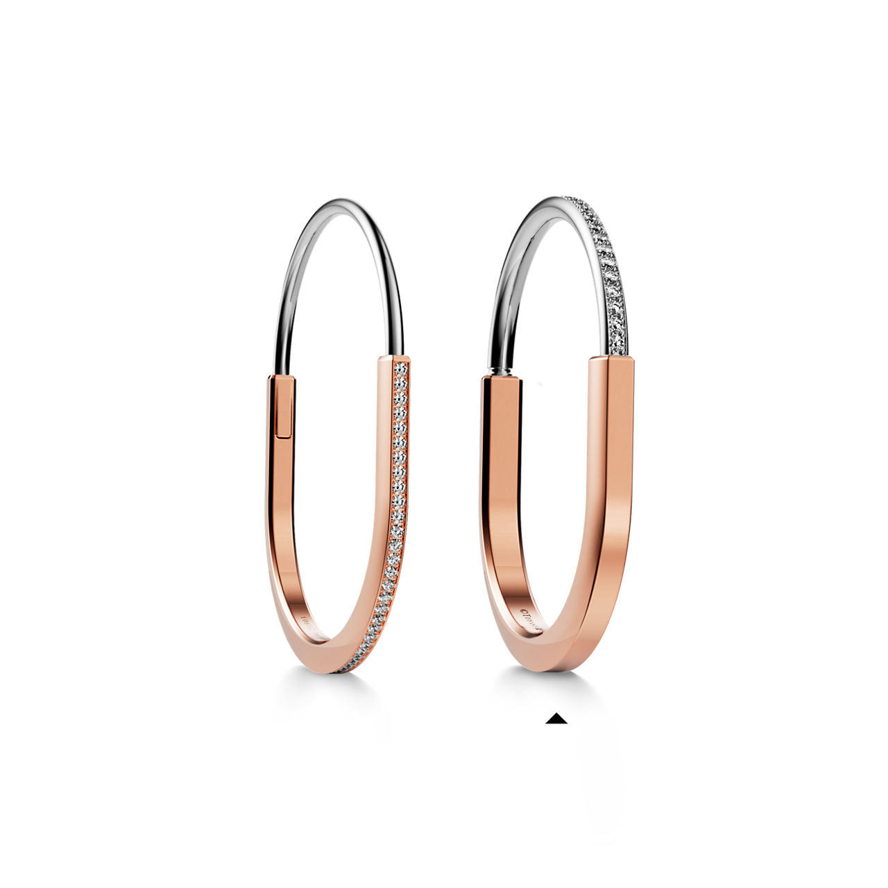 Bracelet jonc en or rose et blanc 18 carats et pavé de diamants demi-cercle