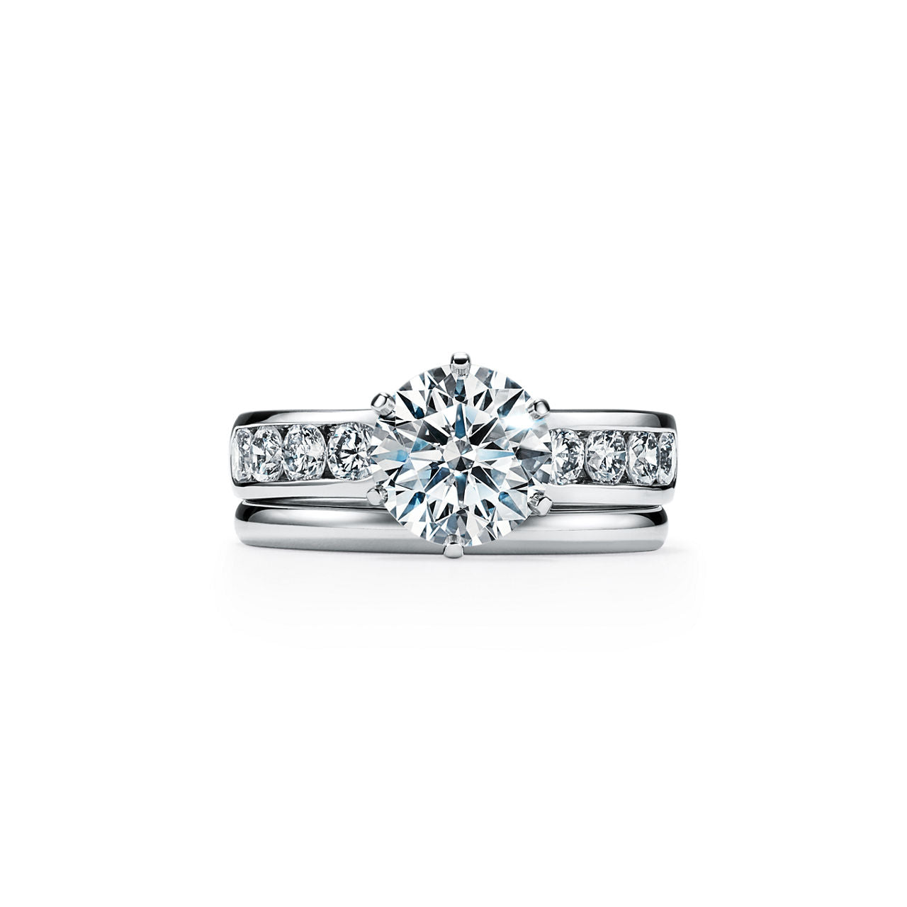 Tiffany® Setting Bague de fiançailles avec anneau en platine 950 millièmes et diamants sertis en bande